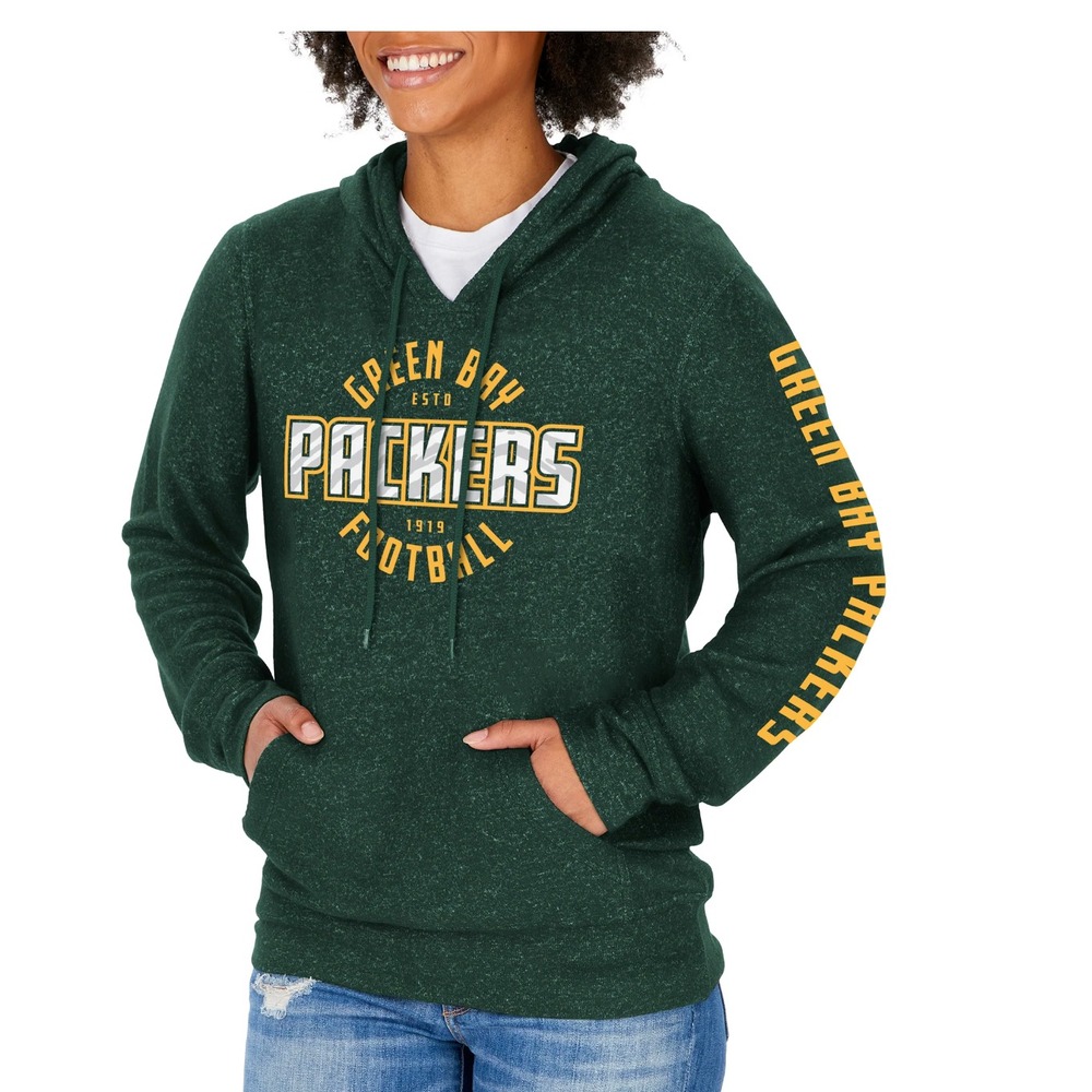 Zubaz NFL Women's Green Bay Packers Marled Soft Pullover Hoodie L Green Gold